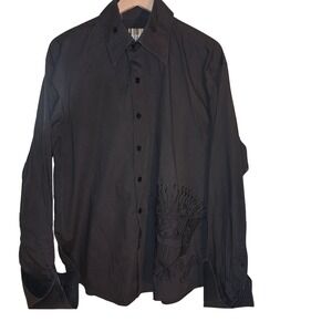 Manzini Mens 2XL Black Eagle Embroidered‎ Red Rhinestone L/S  Shirt French Cuff